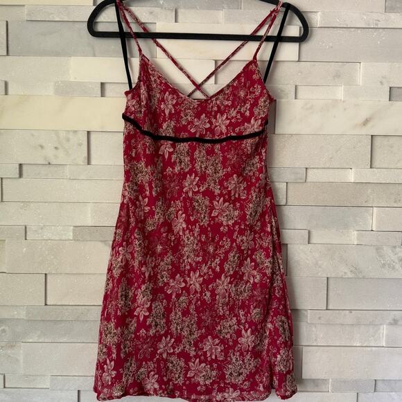 VINTAGE Babydoll Velvet Ribbon Trim Floral Mini Dress 90s Y2K Mean Girls  S - Picture 1 of 5